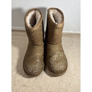UGG Girls Classic II Glitter Leopard Boot Big Kid Sz 3